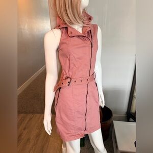 H&M Divided Pink Denim Asymmetrical Zip Dress